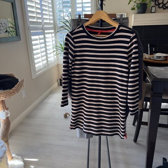 Lou & Grey Dress Womens Size XS Black, Brown and White Cotton Striped Shift Cozy - Picture 13 of 13